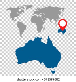 Detailed map of Australia and World map navigation set. Flat vector illustration.