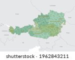 Detailed map of Austria with administrative divisions into region-states and district, major cities of the country, vector illustration onwhite background