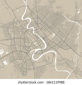 Detailed Map Of Baghdad City Administrative Area. Royalty Free Vector Illustration. Cityscape Panorama. Decorative Graphic Tourist Map Of Baghdad Territory.