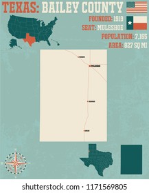 Detailed map of Bailey county in Texas, USA