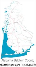 Detailed map of Baldwin county in Alabama, USA