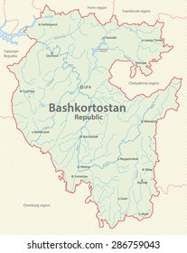 Detailed map of Bashkortostan Republic, Russia