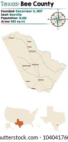 Detailed map of Bee county in Texas, USA