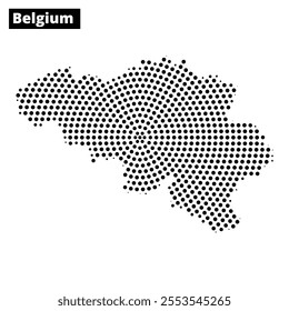 A detailed map of Belgium showcases the country's shape using a unique dotted pattern, emphasizing geographical boundaries and features.