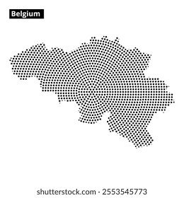 A detailed map of Belgium showcases the country's shape using a unique dotted pattern, emphasizing geographical boundaries and features.