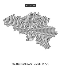 A detailed map of Belgium showcases the country's shape using a unique dotted pattern, emphasizing geographical boundaries and features.