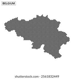 A detailed map of Belgium showcases the country's shape using a unique dotted pattern, emphasizing geographical boundaries and features.