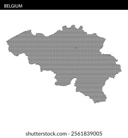 A detailed map of Belgium showcases the country's shape using a unique dotted pattern, emphasizing geographical boundaries and features.