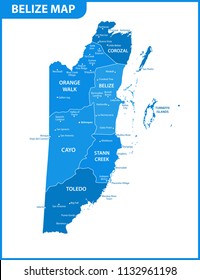 The detailed map of Belize with regions or states and cities, capital. Administrative division.
