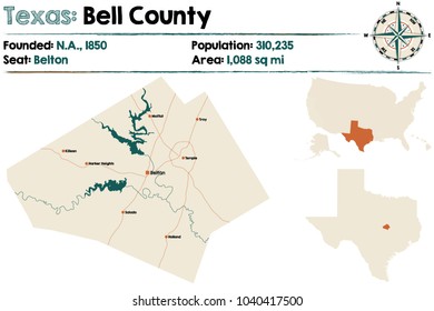 Detailed Map Of Bell County In Texas, USA