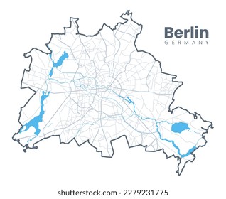 Detaillierte Karte von Berlin - die Hauptstadt Deutschlands - Stadtgrenzplan. Leichte Version von City Poster mit Straßen.