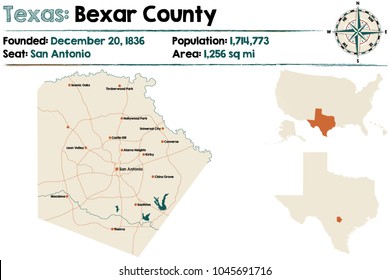 Detailed map of Bexar county in Texas, USA