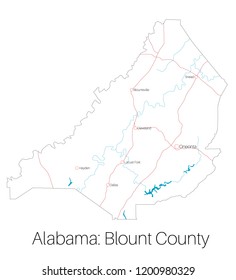 Detailed map of Blount county in Alabama, USA