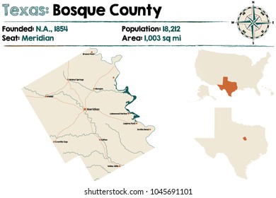 Detailed map of Bosque county in Texas, USA