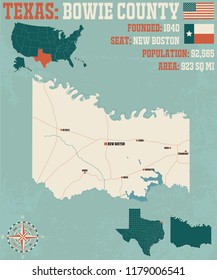 Detailed map of Bowie county in Texas, USA