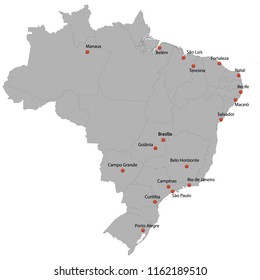 detailed map of the Brazil with cities