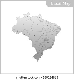 Detailed map of the Brazil with each state, region abbreviation