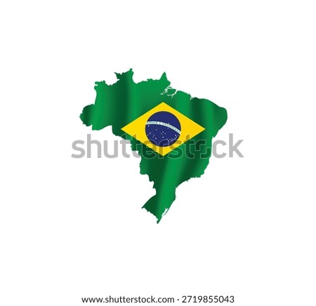 Detailed map of Brazil silhouette featuring the national flag design with green, yellow, and blue colors isolated on white background