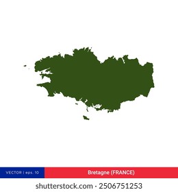 Detailed Map of Bretagne or Brittany - Region of France Vector Illustration Design Template