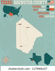 Detailed map of Brewster county in Texas, USA