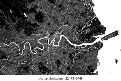 Detailed map of Brisbane city administrative area. Royalty free vector illustration. Cityscape panorama. Decorative graphic tourist map of Brisbane territory.