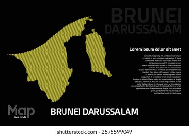 Detailed map of Brunei Darussalam featuring yellow geographic lines, isolated on a black background. Perfect for various design projects.