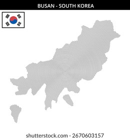 Detailed map of Busan with concentric lines and flag