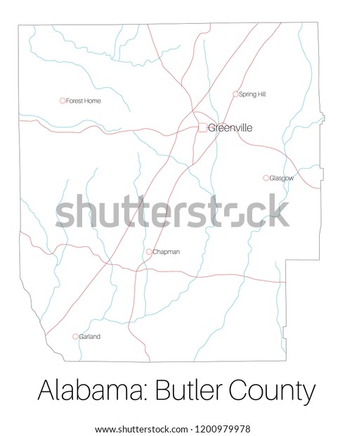 Detailed Map Butler County Alabama Usa Stock Vector Royalty Free 1200979978 Shutterstock 3800