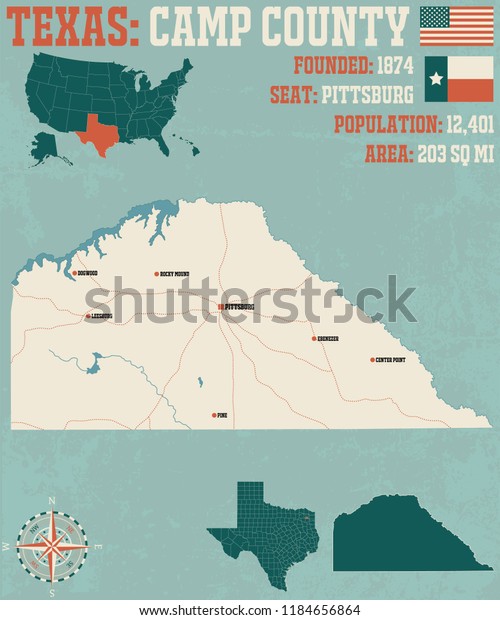 Detailed Map Camp County Texas Usa Stock Vector (Royalty Free ...