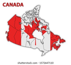 Detailed map of Canada with country flag and shadow. Vector illustration