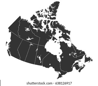 Detailed map of Canada in high resolution. Vector illustration.