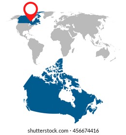 Detailed map of Canada and World map navigation set. Flat vector illustration.