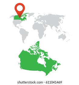 Detailed map of Canada and World map navigation set. Flat vector illustration.