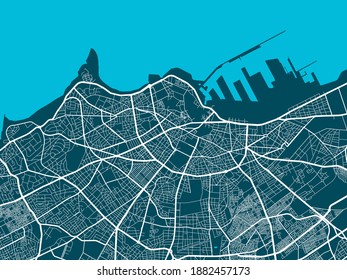 Detailed map of Casablanca city administrative area. Royalty free vector illustration. Cityscape panorama. Decorative graphic tourist map of Casablanca territory.