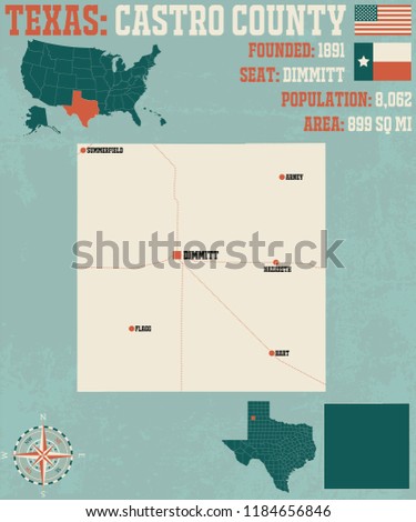 Detailed map of Castro county in Texas, USA