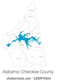 Detailed map of Cherokee county in Alabama, USA