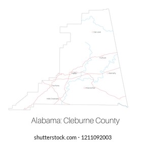 Detailed map of Cleburne county in Alabama, USA