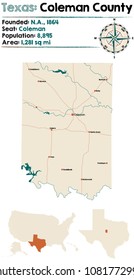 Detailed map of Coleman county in Texas, USA. svg