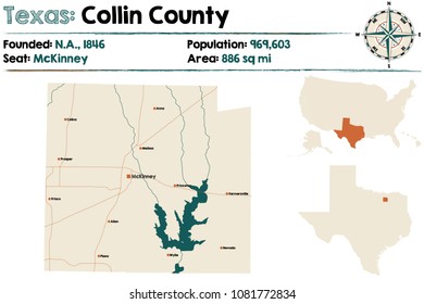 Detailed Map Of Collin County In Texas, USA.