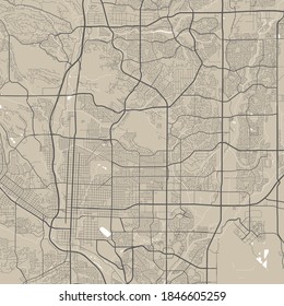 Detailed map of Colorado Springs city administrative area. Royalty free vector illustration. Cityscape panorama. Decorative graphic tourist map of Colorado Springs territory.