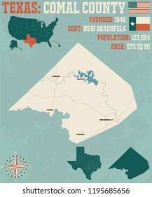 Detailed Map Of Comal County In Texas, USA