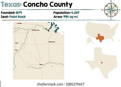 Detailed map of Concho county in Texas, USA.