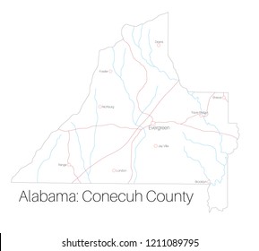 Detailed map of Conecuh county in Alabama, USA