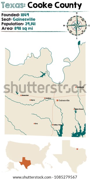 Detailed Map Cooke County Texas Usa Stock Vector (Royalty Free ...