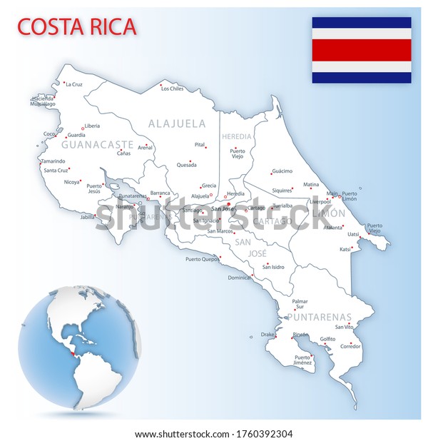 Detailed Map Costa Rica Administrative Divisions Stock Vector Royalty Free 1760392304 5764
