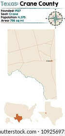Detailed map of Crane county in Texas, USA.