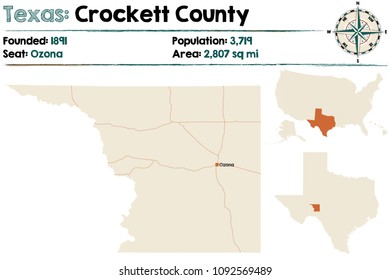 Detailed map of Crockett county in Texas, USA.