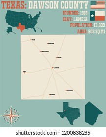Detailed map of Dawson county in Texas, USA