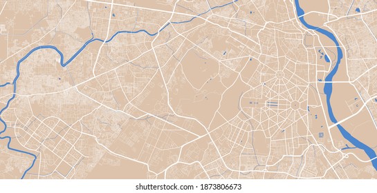 Detailed map of Delhi city administrative area. Royalty free vector illustration. Cityscape panorama. Decorative graphic tourist map of Delhi territory.