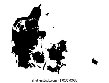 Detailed map of Denmark isolated on white background. Vector map suitable for digital editing and prints of all sizes.